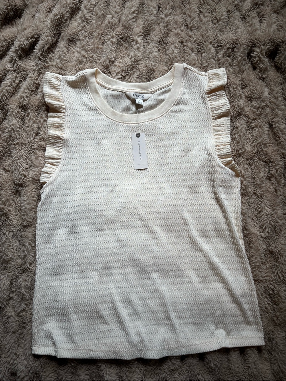 Maeve Cream Ruffle-Sleeve Waffle Knit Tank